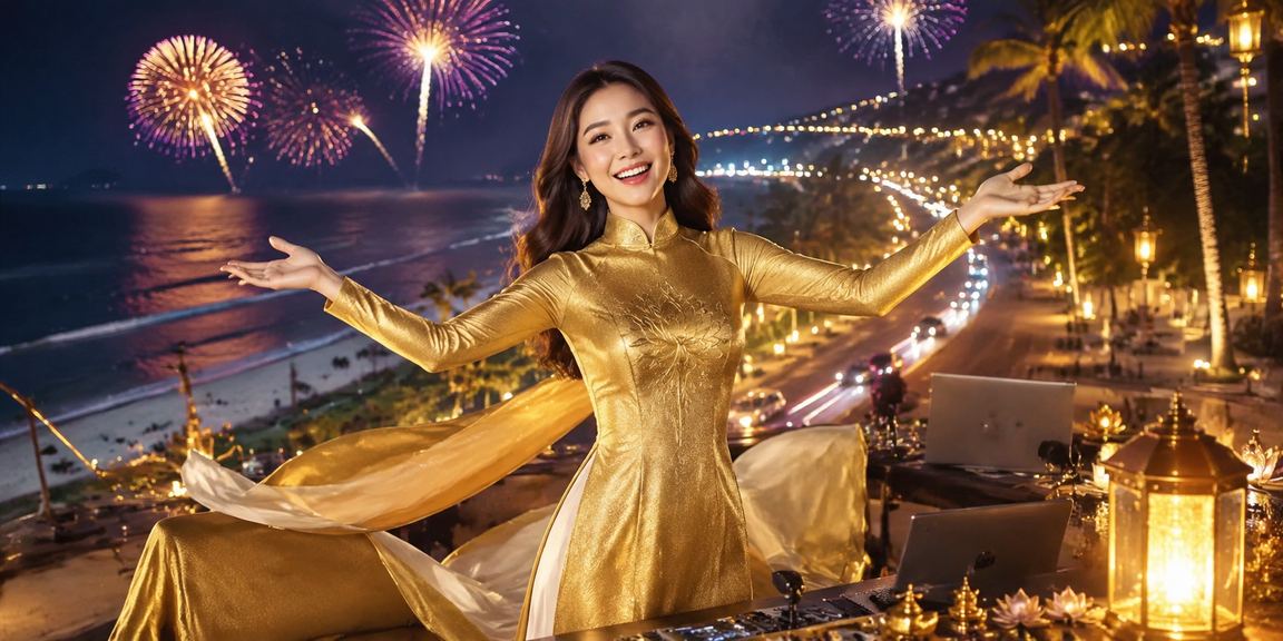 Không gian giải trí tại Mũi Né với người dùng mặc áo dài truyền thống